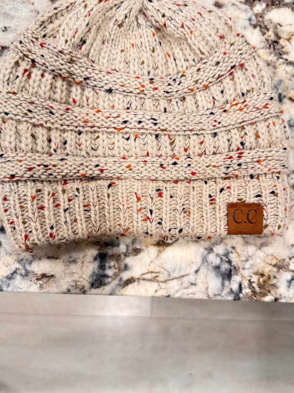 C.C women’s Cream Knit Beanie with Multi Speckles